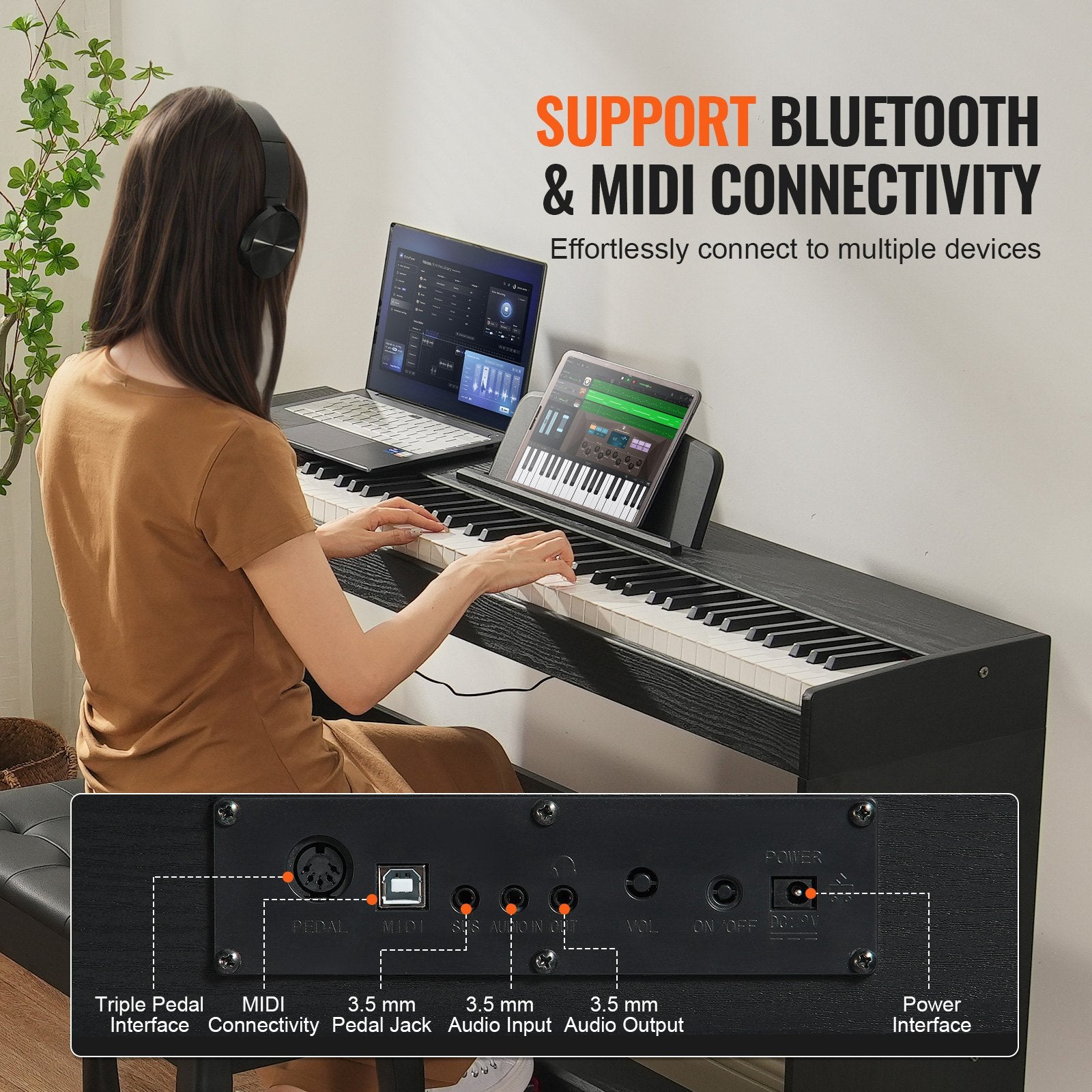 88-Key Weighted Digital Piano with Dual Keyboard, Bluetooth/USB/MIDI Support, 200 Tones & Rhythms, Stereo Speakers, Complete Accessories