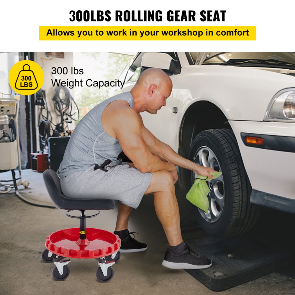 Heavy-Duty Rolling Garage Stool with Adjustable Height and All-Terrain Casters for Mechanics
