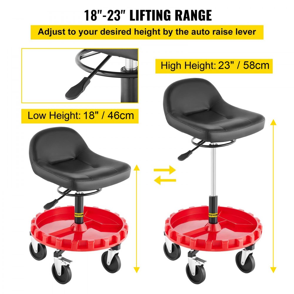 Heavy-Duty Rolling Garage Stool with Adjustable Height and All-Terrain Casters for Mechanics