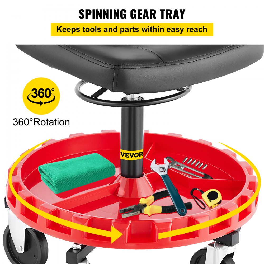 Heavy-Duty Rolling Garage Stool with Adjustable Height and All-Terrain Casters for Mechanics