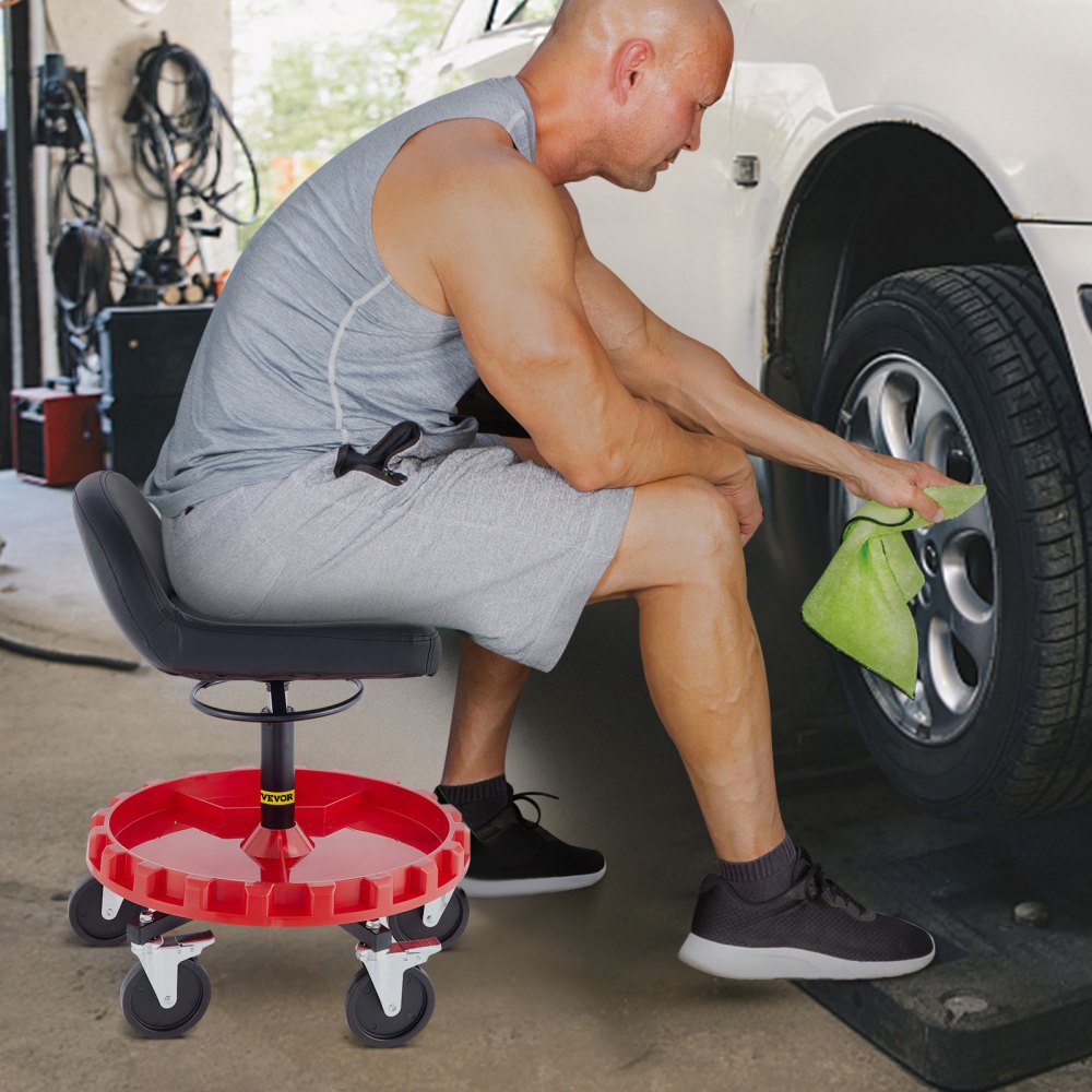 Heavy-Duty Rolling Garage Stool with Adjustable Height and All-Terrain Casters for Mechanics