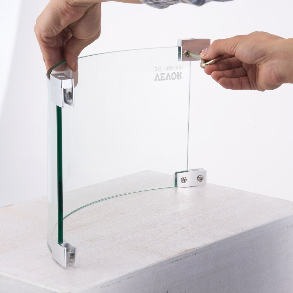 VEVOR Fire Pit Wind Guard, 23 x 23 x 8 Inch Glass Flame Guard, Round Glass Shield, 1/4-Inch Thick Fire Table, Clear Tempered Glass Flame Guard, Steady Feet Tree Pit Guard for Propane, Gas, Outdoor