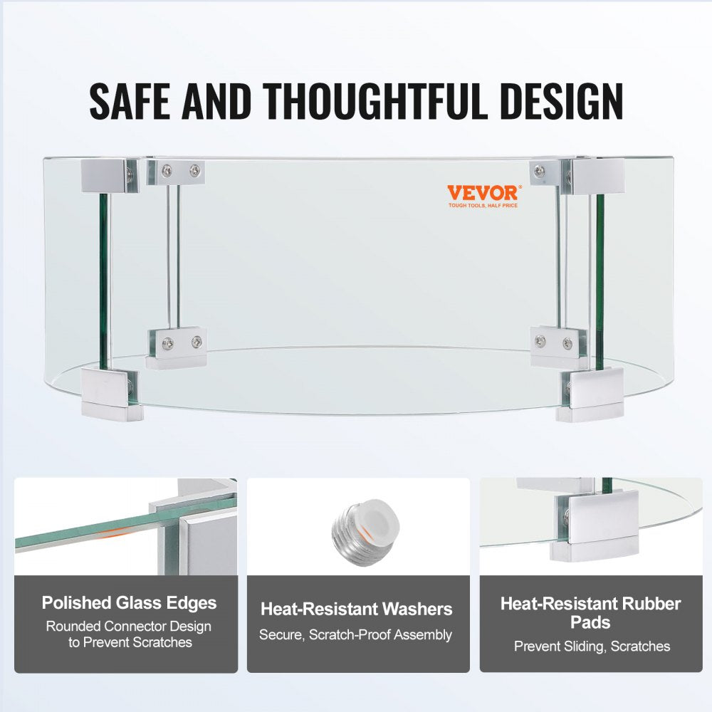 Round Glass Wind Guard for Fire Pits - 26x26x6 Inches, Clear Tempered Glass Flame Protector with Steady Feet for Outdoor Propane and Gas Fire Tables