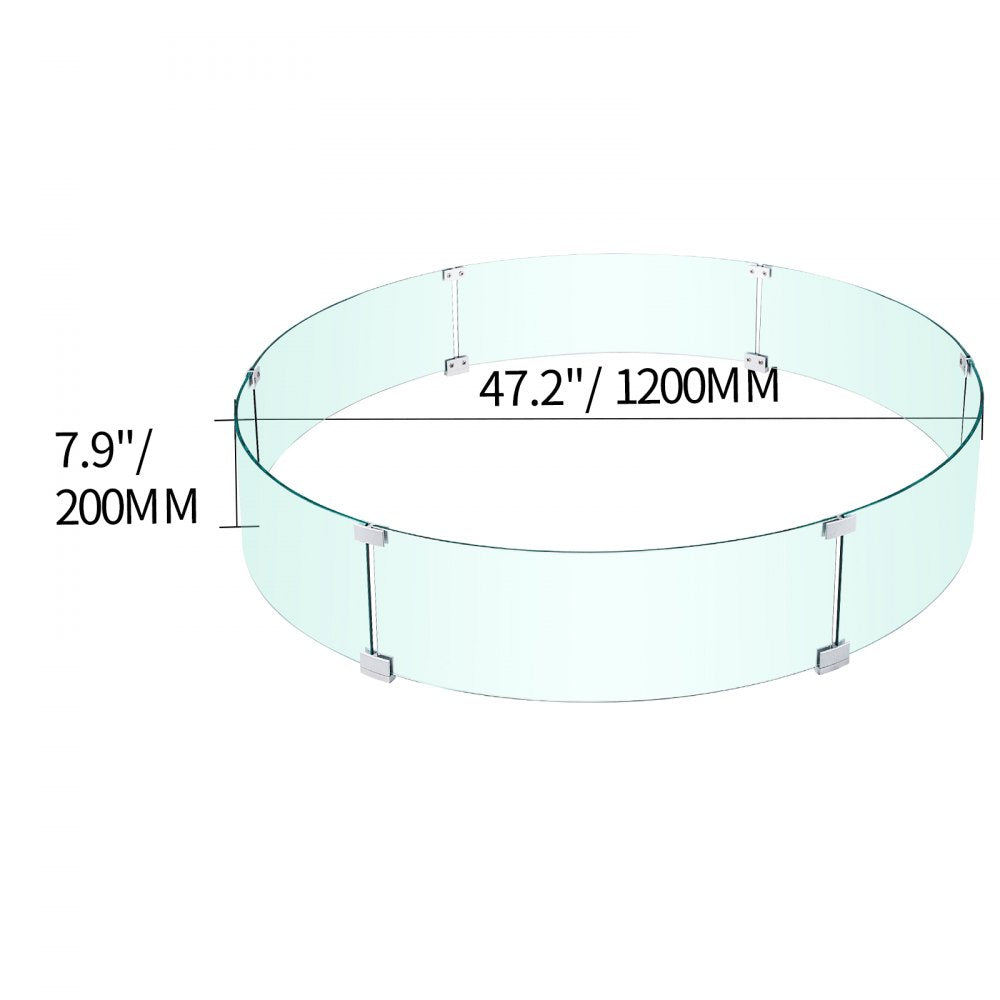 Large Round Glass Wind and Flame Guard for Fire Pits, 47 x 47 x 8 Inches, Clear Tempered Glass with Steady Feet for Outdoor Propane and Gas Fire Tables