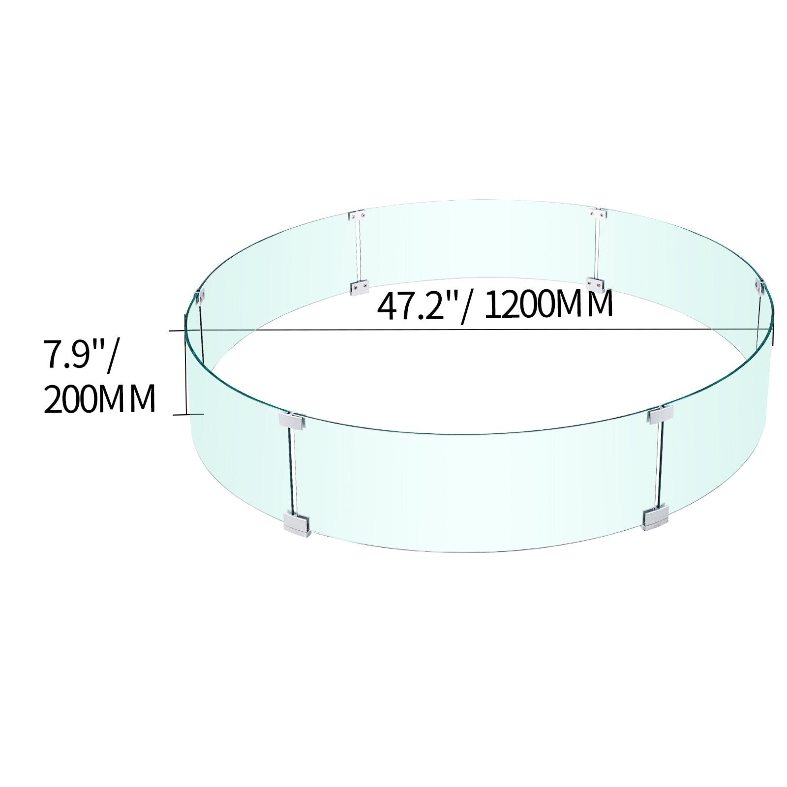 Round Tempered Glass Fire Pit Wind Guard, 47" Square Flame Shield for Outdoor Propane & Gas Tables, Thick Glass with Stable Feet