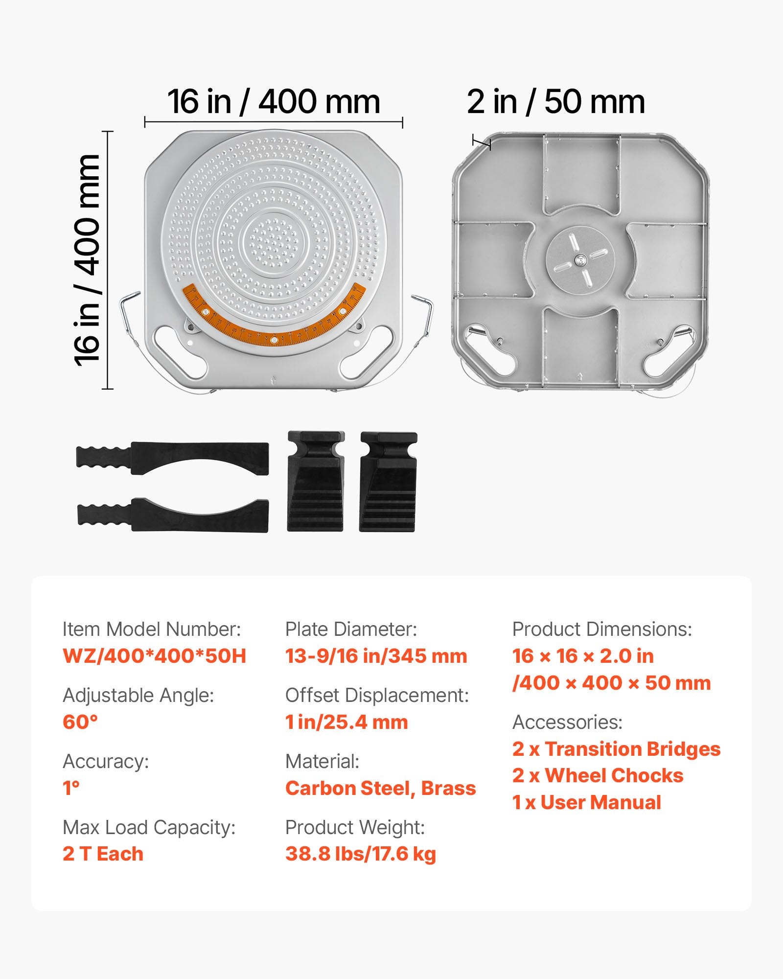 2 PCS Wheel Alignment Turn Plates with 2-Ton Capacity, 360° Rotating Turntable, Brass Dial, for Car SUV Light Truck Precision Alignment Tools