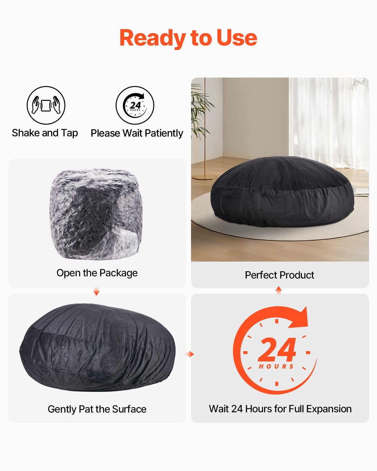 Luxurious Black Giant Bean Bag Chair for Adults - Removable Cover, Dutch Velvet, High-Density Foam, Handle & Side Pocket for Living Room or Bedroom Comfort
