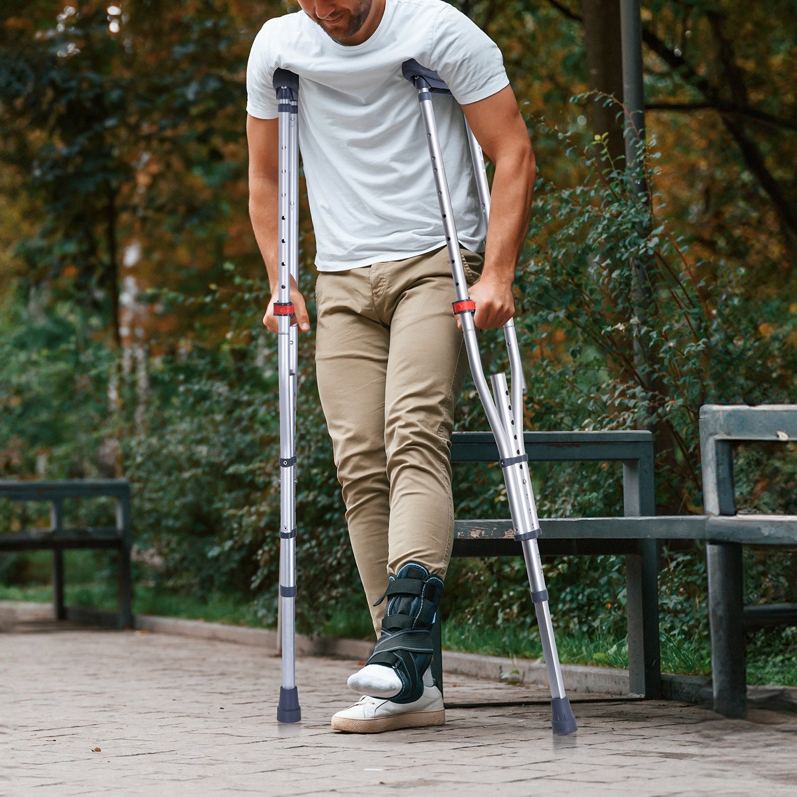 Lightweight Adjustable Aluminum Underarm Crutches with Soft Pads for Adults & Teens, Safe Non-Slip Design, Supports 300 lbs, 13 Height Levels