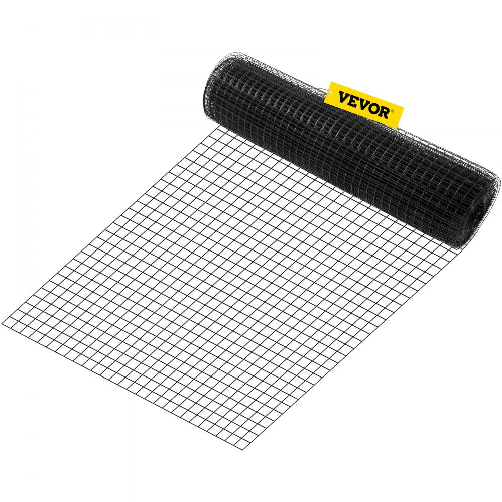 Heavy-Duty 24" x 100' Black Vinyl-Coated Galvanized Steel Wire Mesh with 1"x1" Grid, Includes Cutting Plier & Gloves for Garden and Pet Fencing