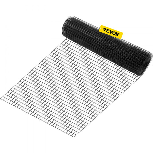 VEVOR Hardware Cloth, 24" x 100' & 1"x1" Mesh Size, Galvanized Steel Vinyl Coated 16 gauge Welded Wire, w/A Cutting Plier & A Pair of Fabric Gloves, for Garden Fencing & Pet Enclosures, Black