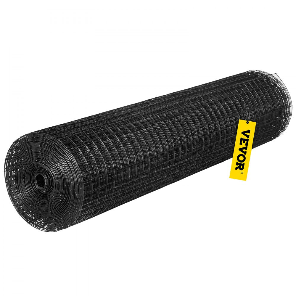 Heavy-Duty 24" x 100' Black Vinyl-Coated Galvanized Steel Wire Mesh with 1"x1" Grid, Includes Cutting Plier & Gloves for Garden and Pet Fencing