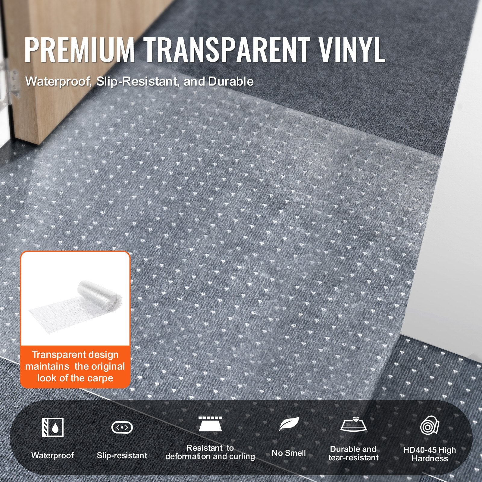 Durable PVC Cat Carpet Protector - 24" x 25', Scratch-Proof, Anti-Slip, Easy Cut, Transparent Mat for Doorways and Floors, 515 sq.ft Coverage