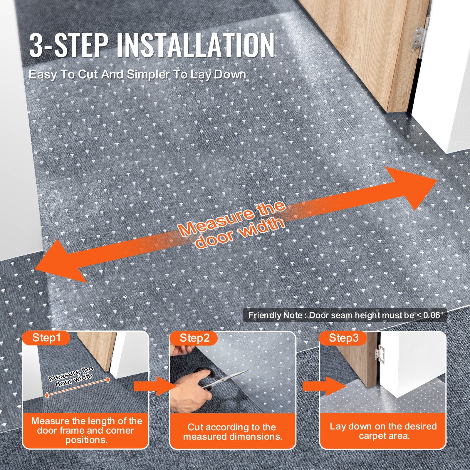 Transparent PVC Cat Scratch Guard Carpet Protector - 24"x6' Anti-Slip, Easy-Cut Mat for Doorways, Pet-Friendly Scratch-Proof Shield