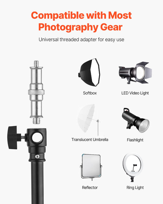 Adjustable Air Cushioned Aluminum Tripod Light Stand with Boom Arm & Sandbag, Max Height 12.8 ft, 5kg Load, Ideal for Studio Flash, Softbox, Umbrella, Ring Light