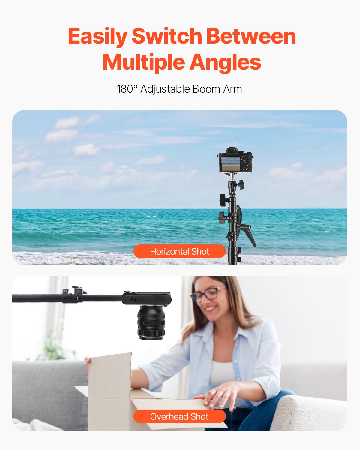 Adjustable Air Cushioned Aluminum Tripod Light Stand with Boom Arm & Sandbag, Max Height 12.8 ft, 5kg Load, Ideal for Studio Flash, Softbox, Umbrella, Ring Light