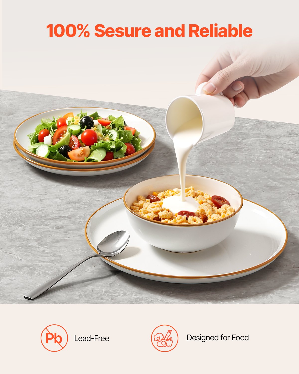 Ivory Ceramic Dinnerware Set for 4 - Scratch Resistant, Dishwasher & Microwave Safe Plates & Bowls for Salad, Soup, Pasta, Dessert