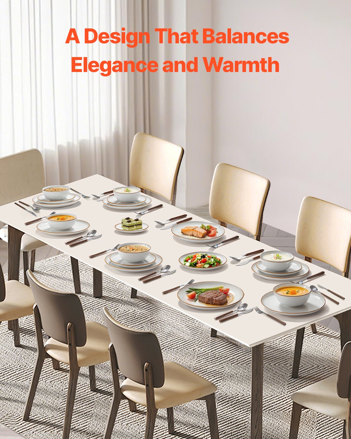 Ivory Ceramic Dinnerware Set for 8 - Scratch Resistant, Microwave & Dishwasher Safe Plates & Bowls for Pasta, Soup, Salad, Dessert