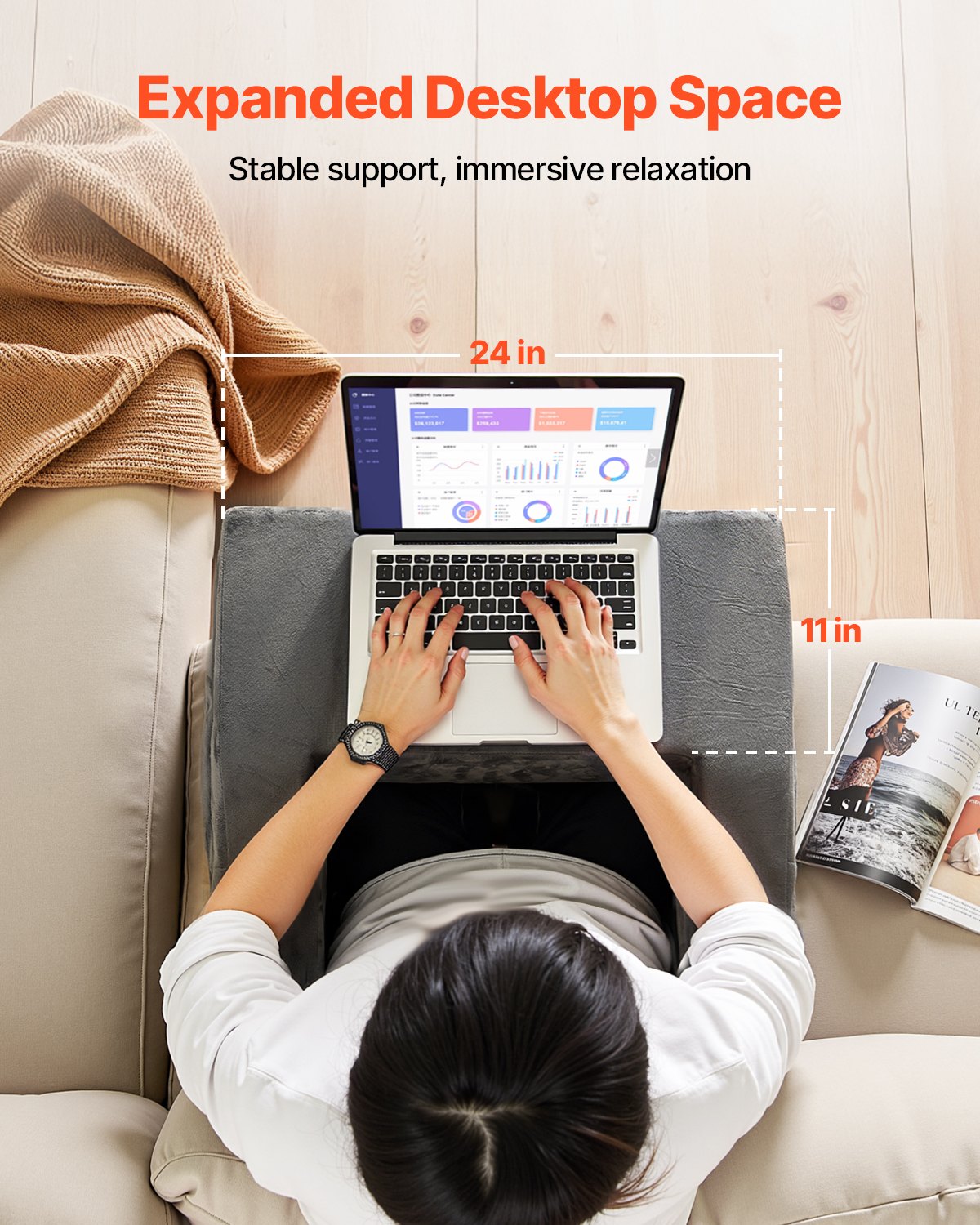 Luxurious Grey Reading Pillow & Lap Desk with Memory Foam, Washable Cover, 3 Pockets, Cup Holder, Ergonomic Design for Bed & Sofa