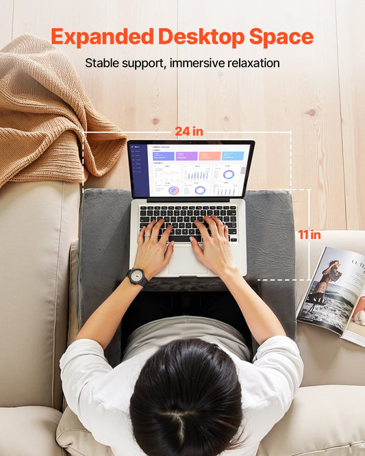 Luxurious Grey Reading Pillow & Lap Desk with Memory Foam, Washable Cover, 3 Pockets, Cup Holder, Ergonomic Design for Bed & Sofa