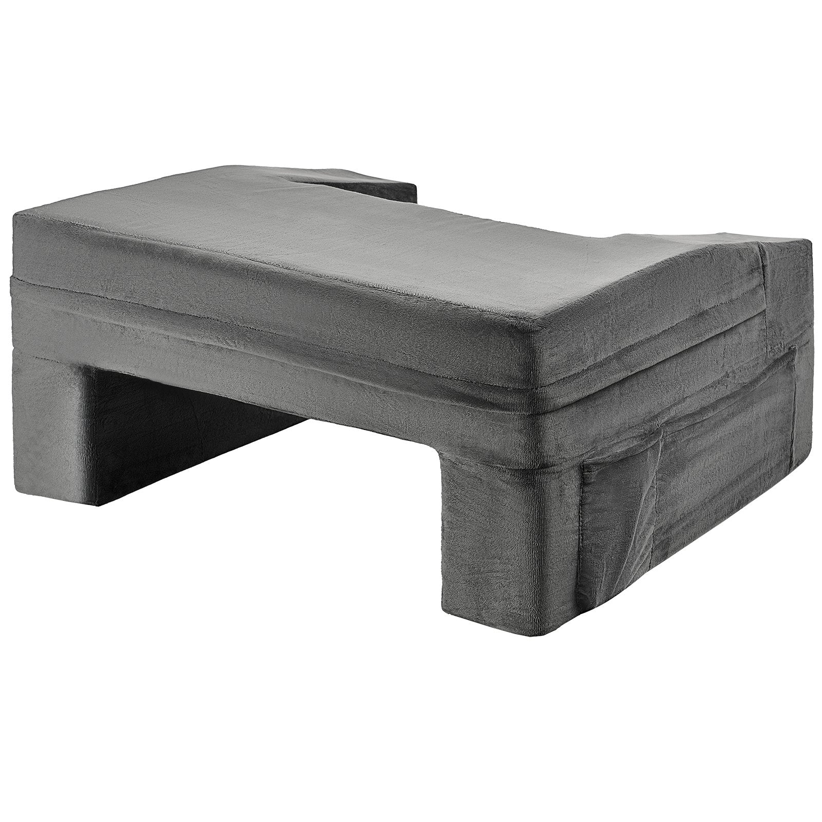 Luxurious Grey Reading Pillow & Lap Desk with Memory Foam, Washable Cover, 3 Pockets, Cup Holder, Ergonomic Design for Bed & Sofa