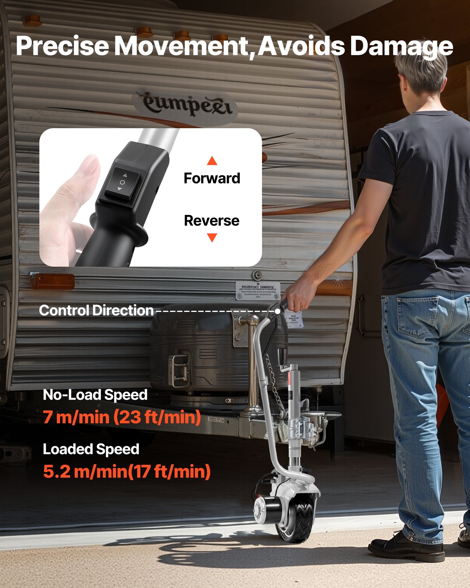 Heavy-Duty Electric Trailer Dolly - 5500 lbs Capacity, 380W Motor, Adjustable Clamp, Rubber Tire for Caravan & Boat Maneuverability