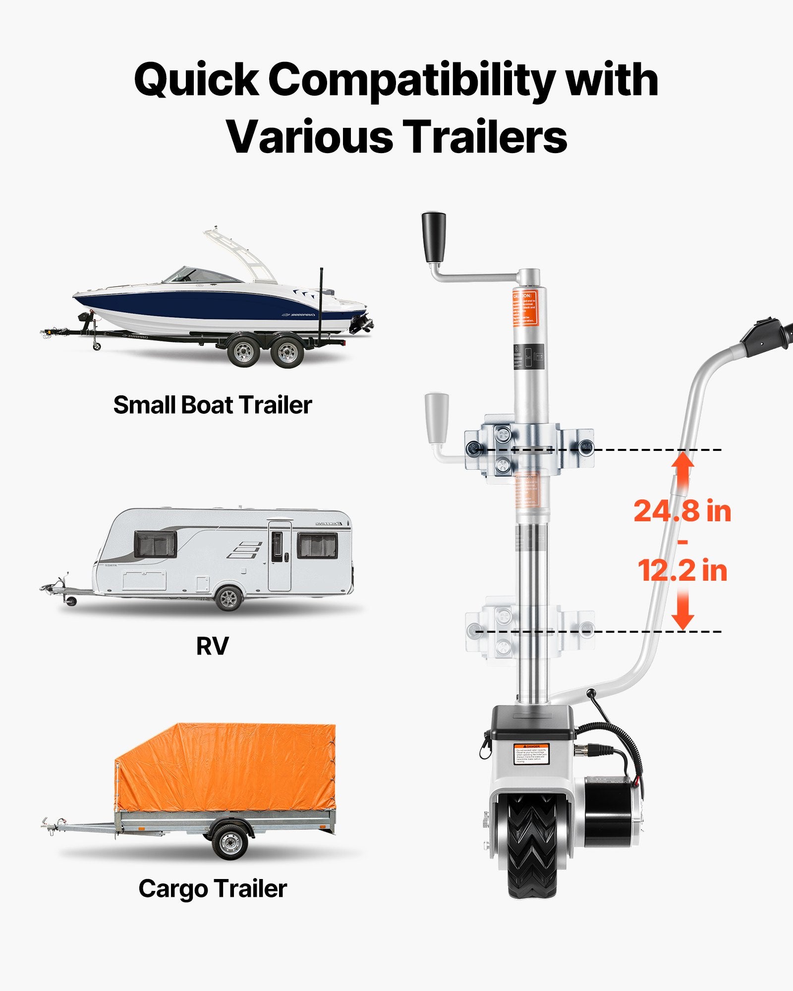 Heavy-Duty Electric Trailer Dolly - 5500 lbs Capacity, 380W Motor, Adjustable Clamp, Rubber Tire for Caravan & Boat Maneuverability