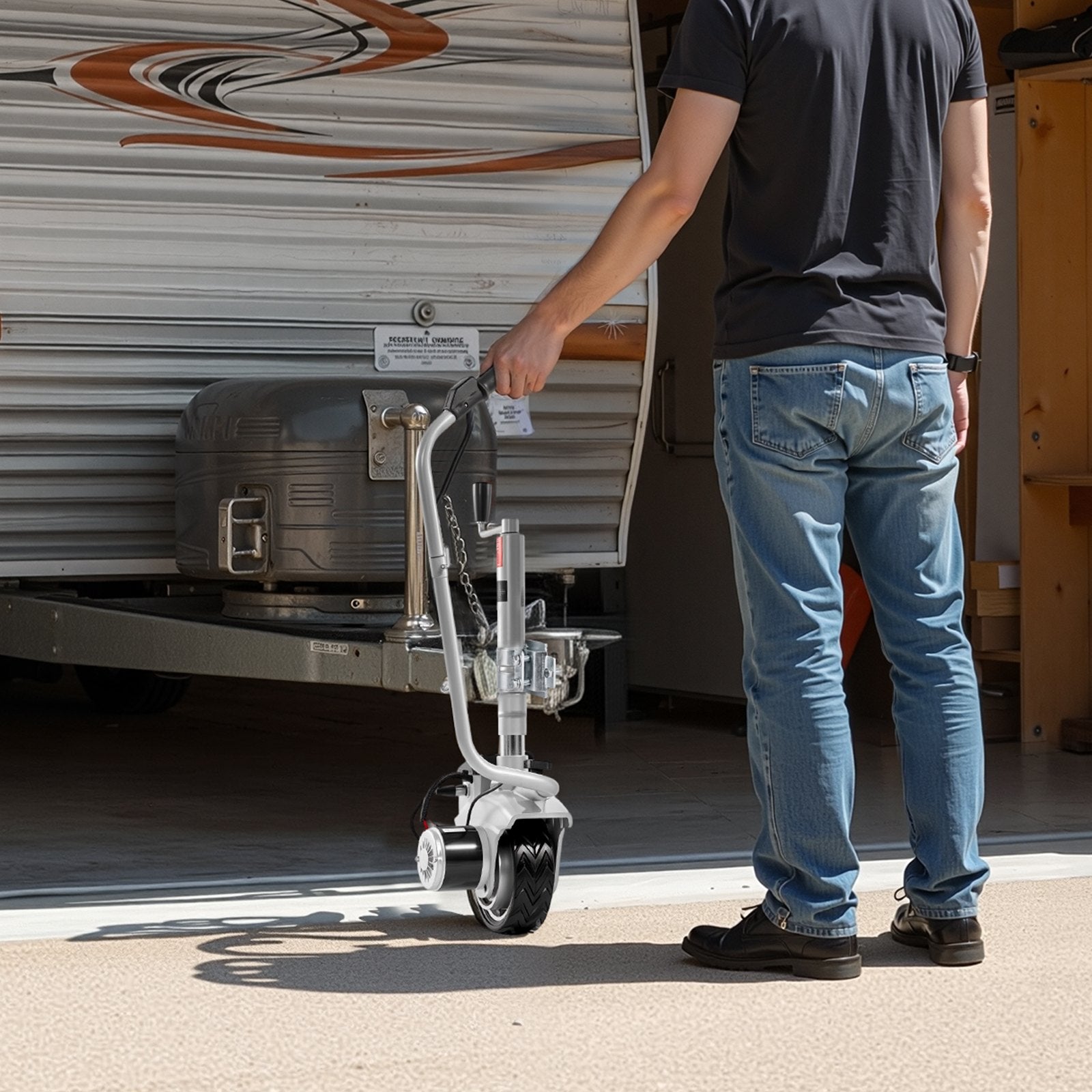 Heavy-Duty Electric Trailer Dolly - 5500 lbs Capacity, 380W Motor, Adjustable Clamp, Rubber Tire for Caravan & Boat Maneuverability