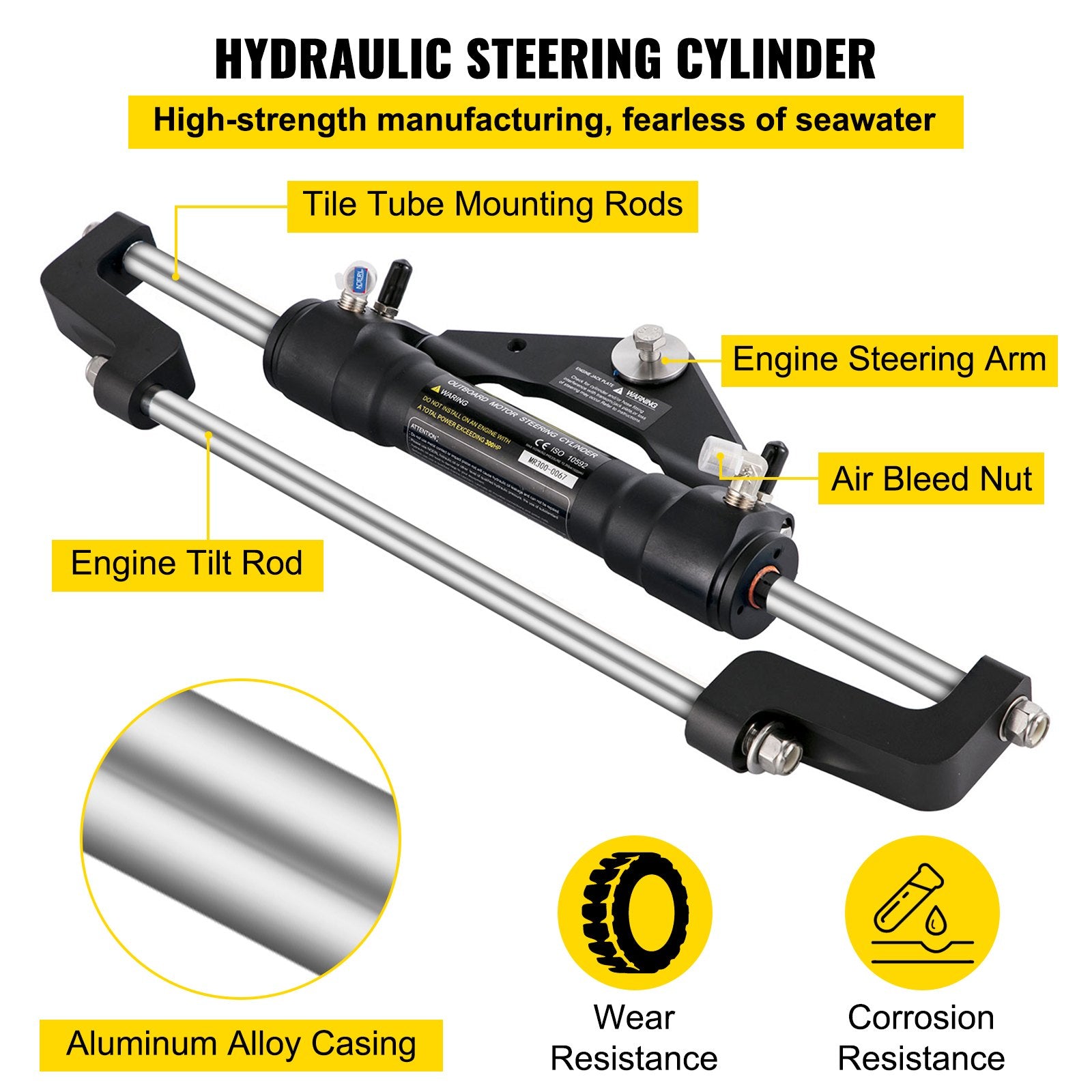 Enhanced Hydraulic Outboard Steering Kit - 300HP Capacity, 16 ft Nylon Hose, 13.5" Wheel, Durable Aluminum for Bass & Flats Boats, Center Console