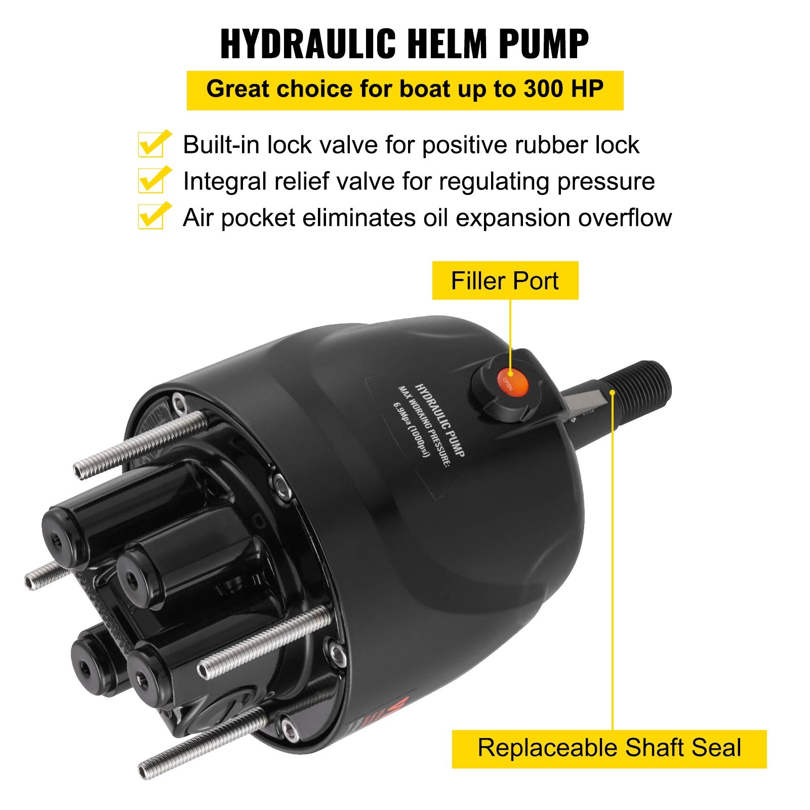Complete Hydraulic Boat Steering Kit for Outboard Vessels, 300HP Capacity, Includes Helm Pump, Cylinder, and 13.5" Wheel with 18 FT Nylon Hose