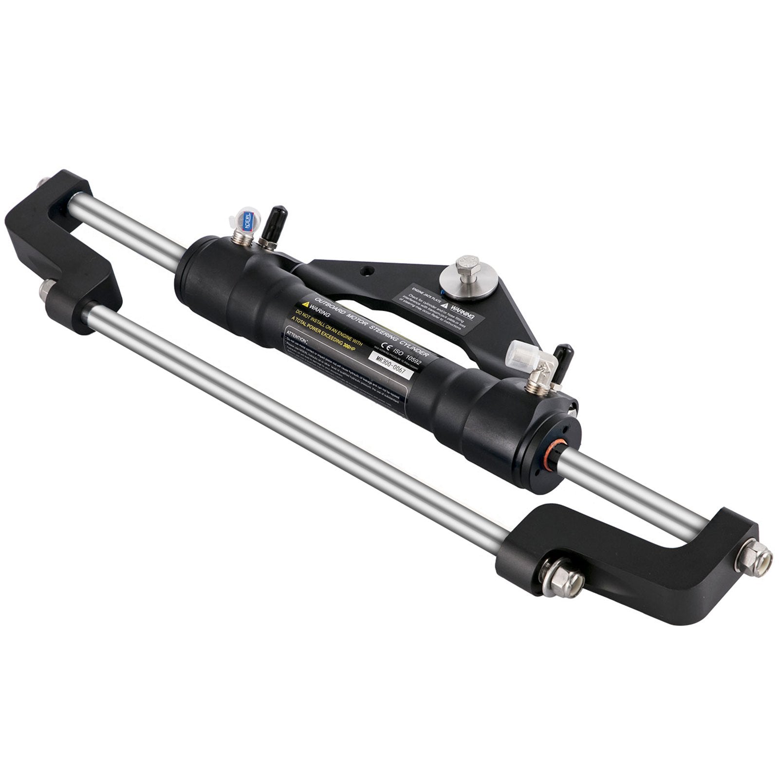 Complete Hydraulic Boat Steering Kit for Outboard Vessels, 300HP Capacity, Includes Helm Pump, Cylinder, and 13.5" Wheel with 18 FT Nylon Hose