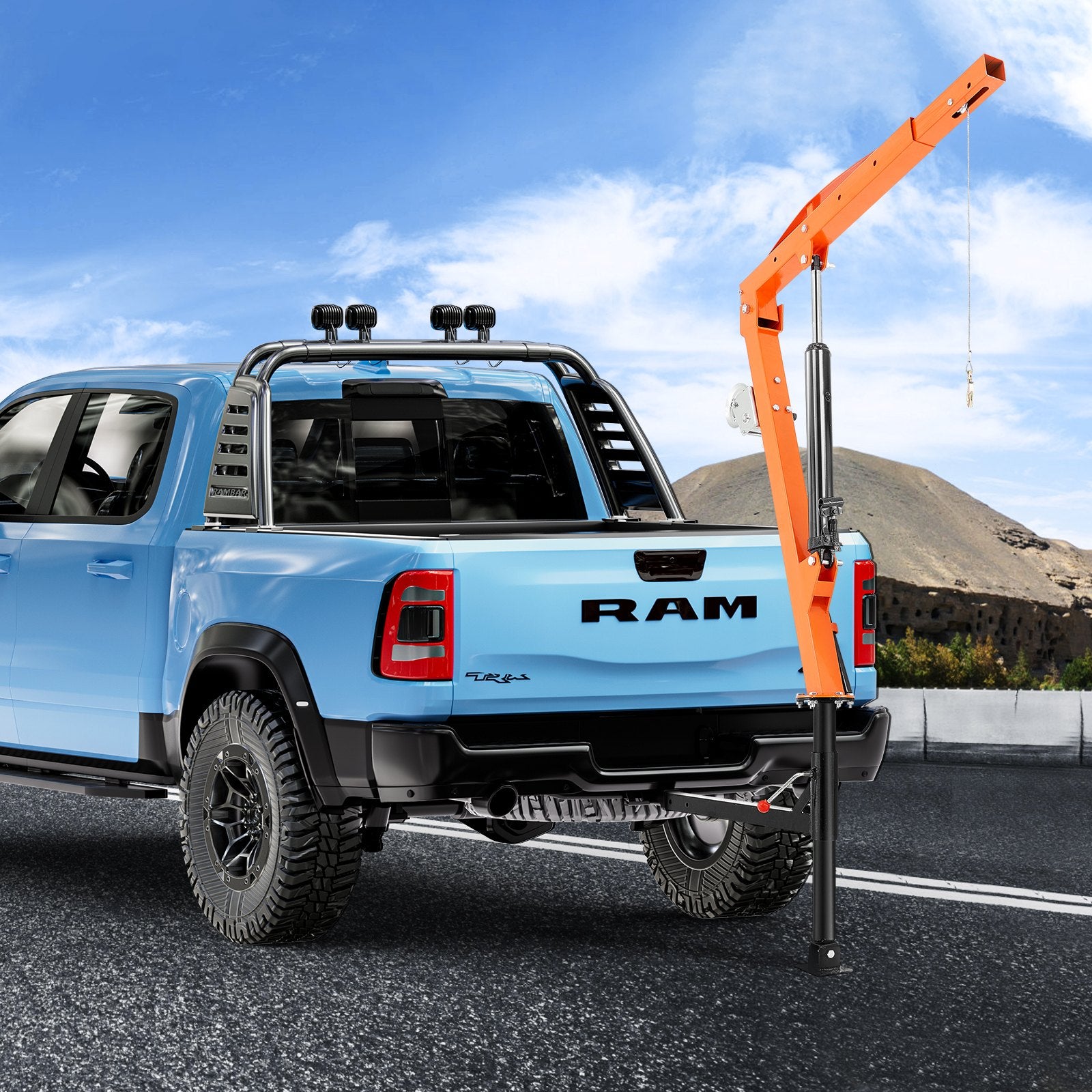 Hydraulic Pickup Truck Crane - 500 lbs Capacity, 360° Swivel, Hitch-Mounted with Three Boom Options (110, 220, 440 lbs) for Construction, Forestry, Factory Applications, Durable Alloy Steel, Portable, Manual Control, 1000 lbs Winch, 22 ft Cable