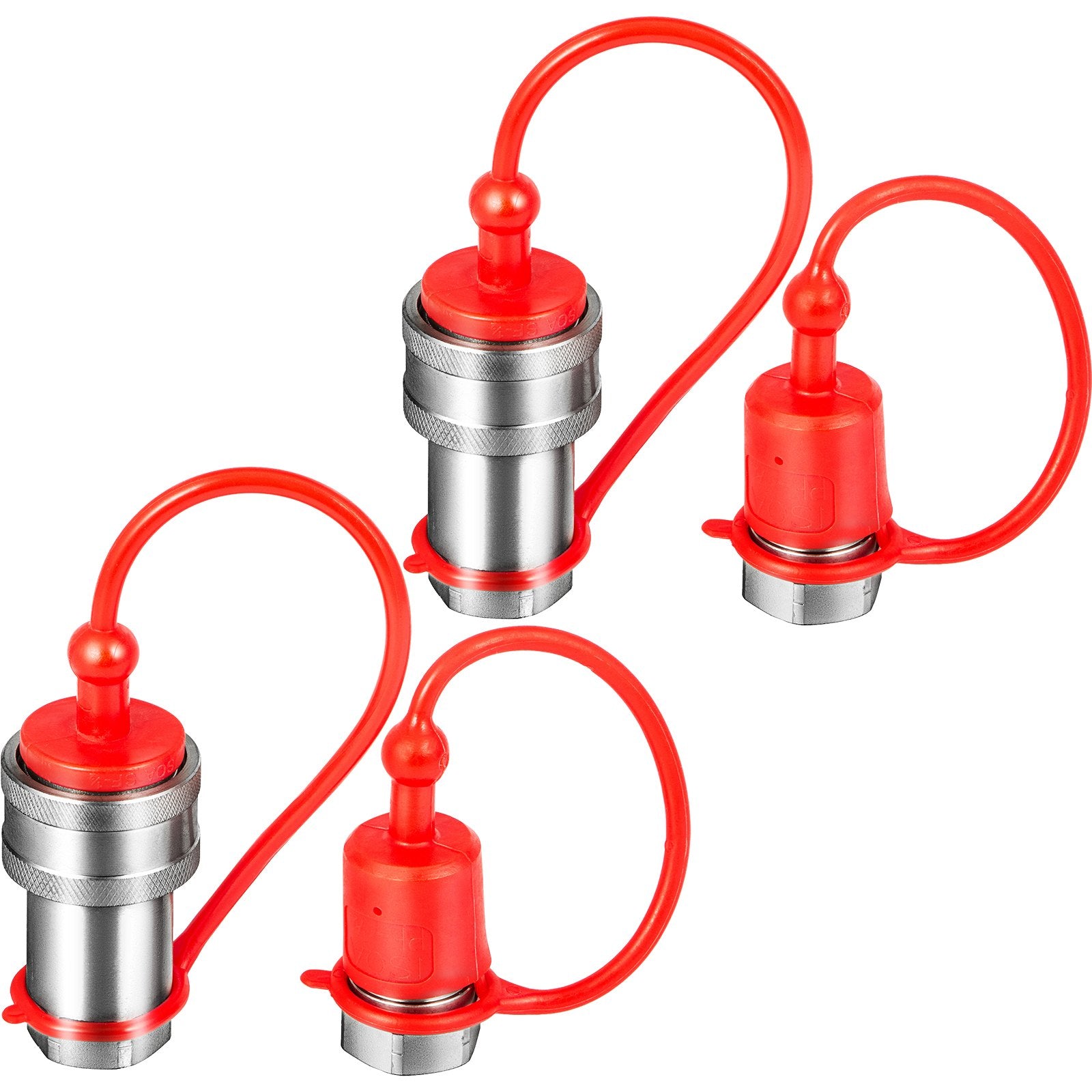 Heavy-Duty 3/8" NPT Spherical Hydraulic Quick Connect Couplers with Dust Caps, 4061 PSI for Skid Steer, Bobcat, Case (ISO 5675)