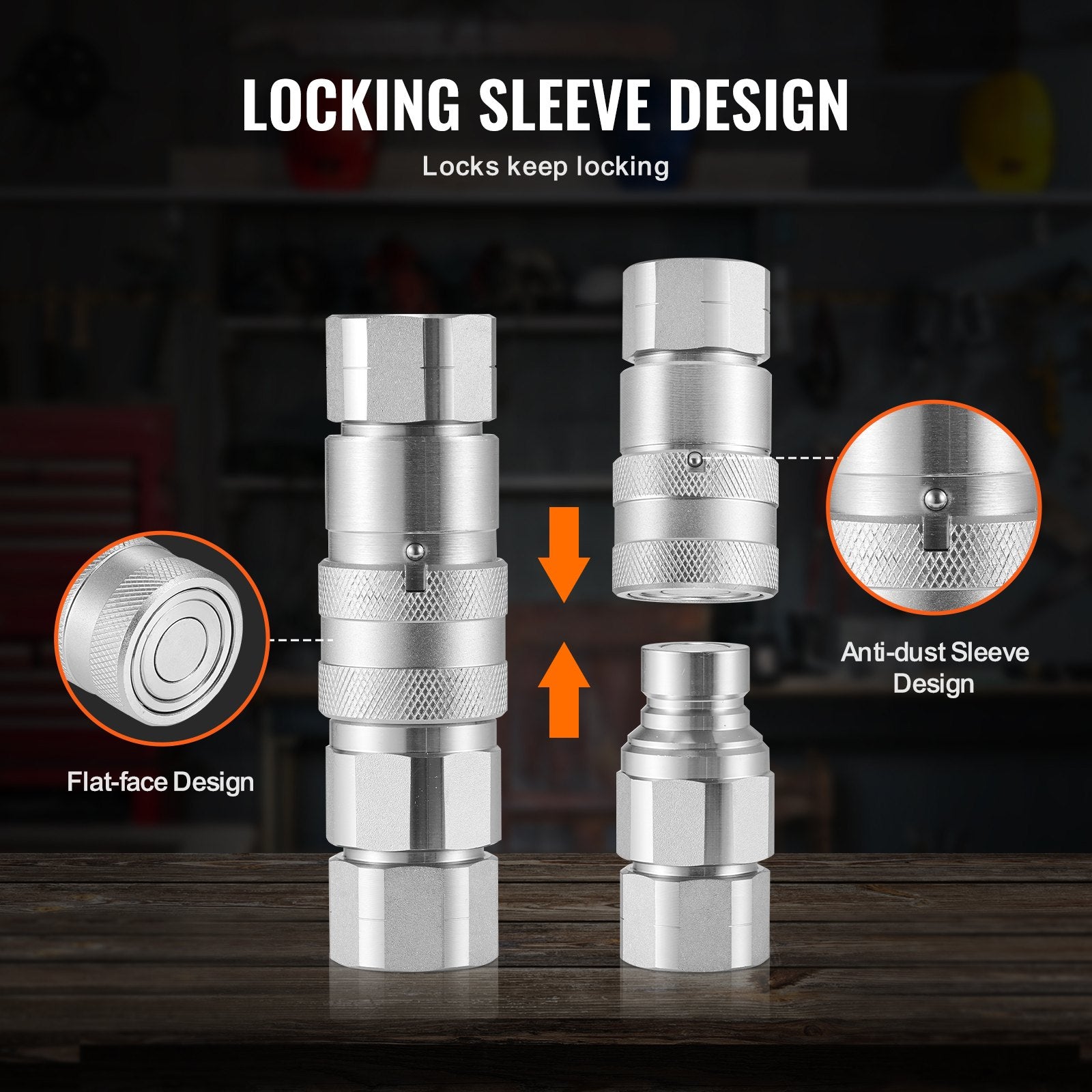 1/2" Flat Face Hydraulic Quick Connect Couplers, 3/4 SAE, ISO16028, Heavy-Duty Steel, Dust Caps, High Pressure Flow, Skid Steer Compatible