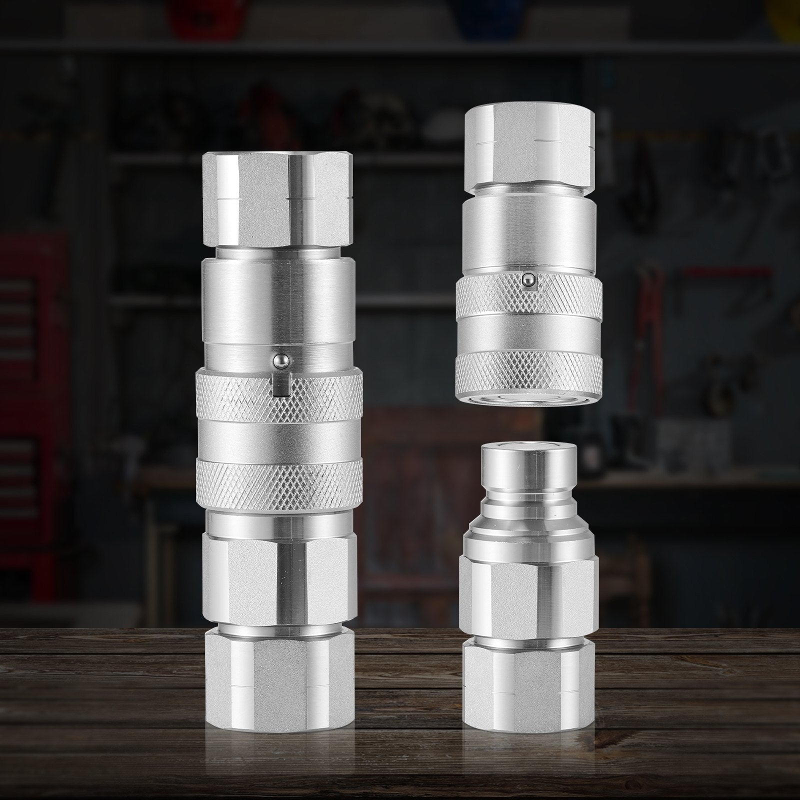 1/2" Flat Face Hydraulic Quick Connect Couplers, 3/4 SAE, ISO16028, Heavy-Duty Steel, Dust Caps, High Pressure Flow, Skid Steer Compatible