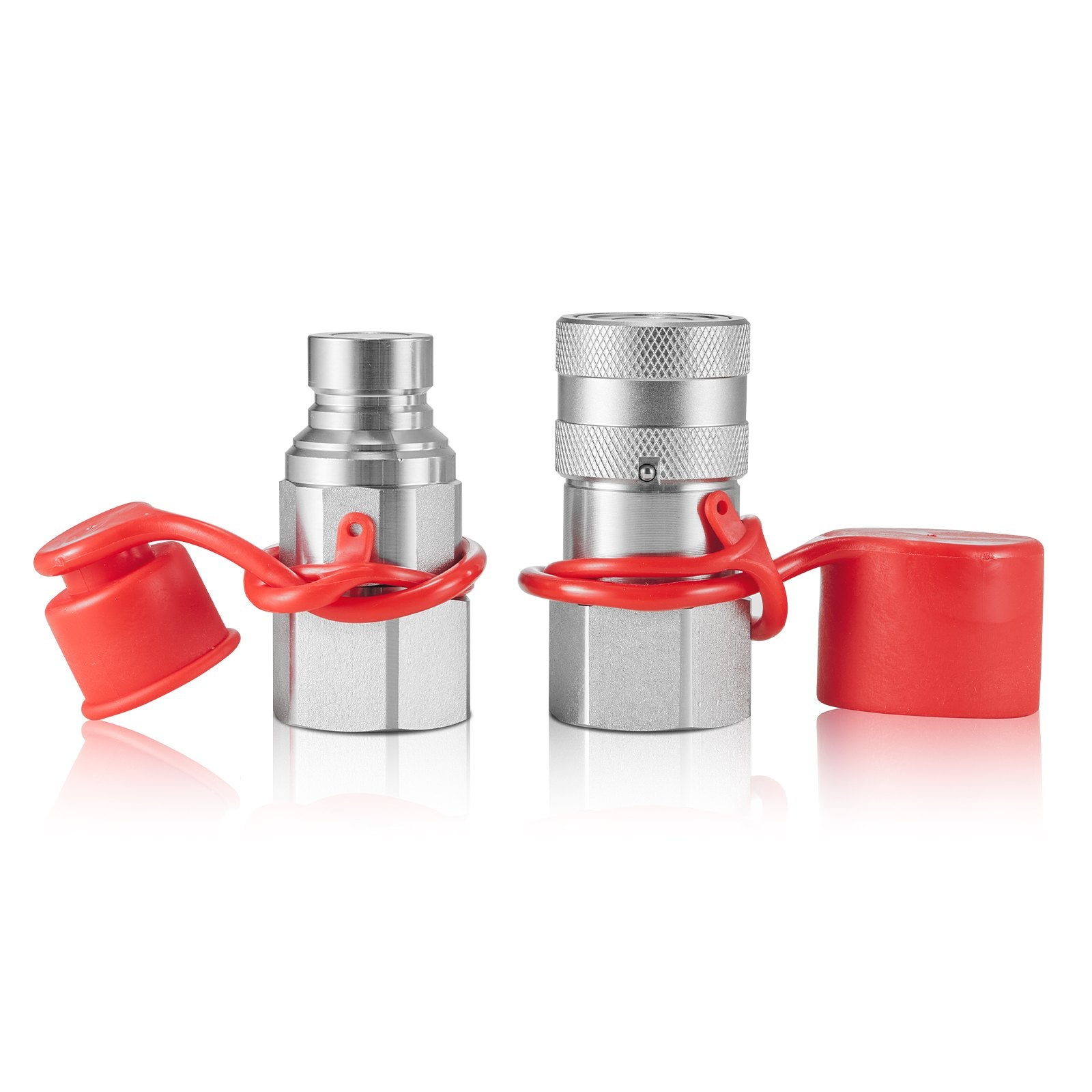 1/2" Flat Face Hydraulic Quick Connect Couplers, 3/4 SAE, ISO16028, Heavy-Duty Steel, Dust Caps, High Pressure Flow, Skid Steer Compatible