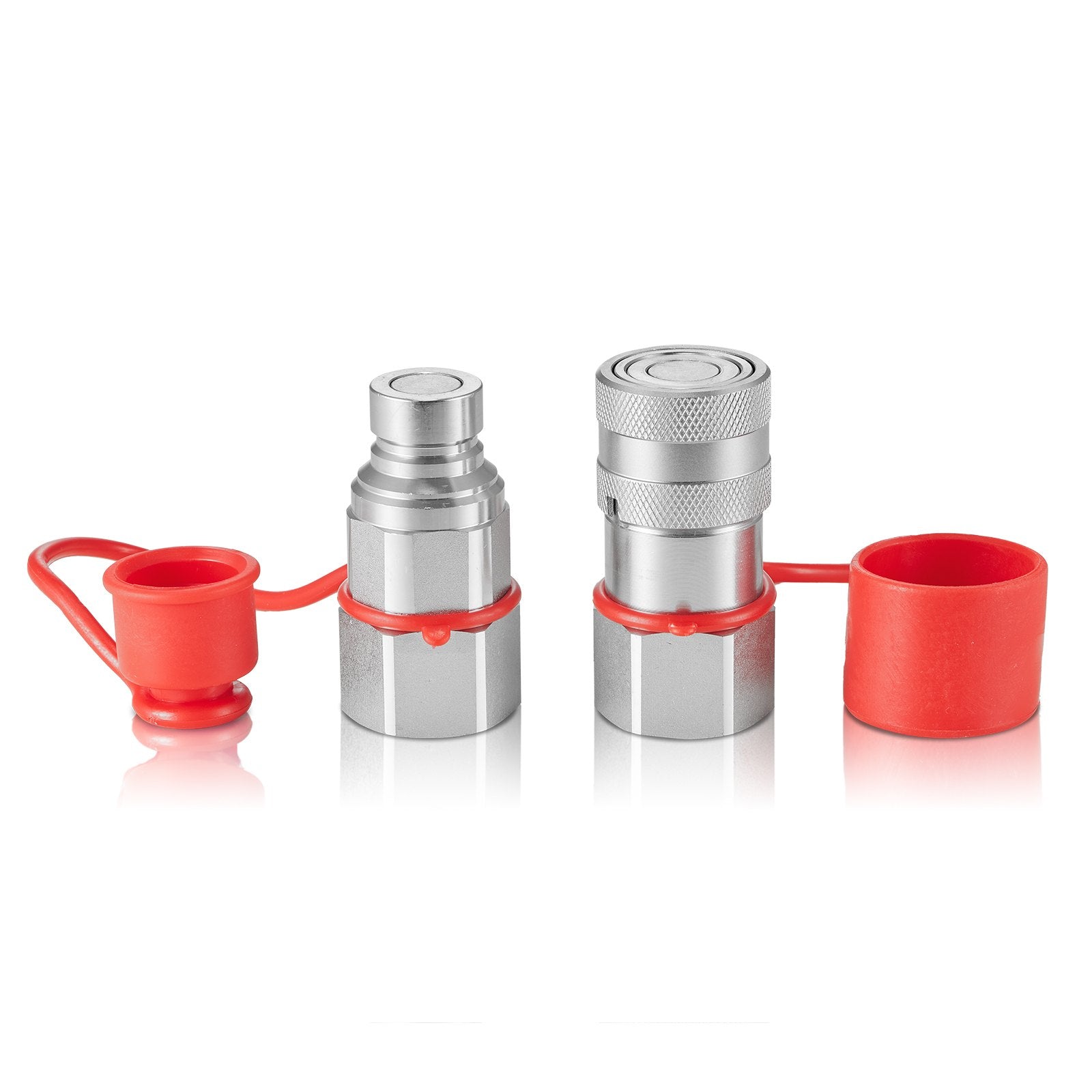 1/2" Flat Face Hydraulic Quick Connect Couplers, 3/4 SAE, ISO16028, Heavy-Duty Steel, Dust Caps, High Pressure Flow, Skid Steer Compatible