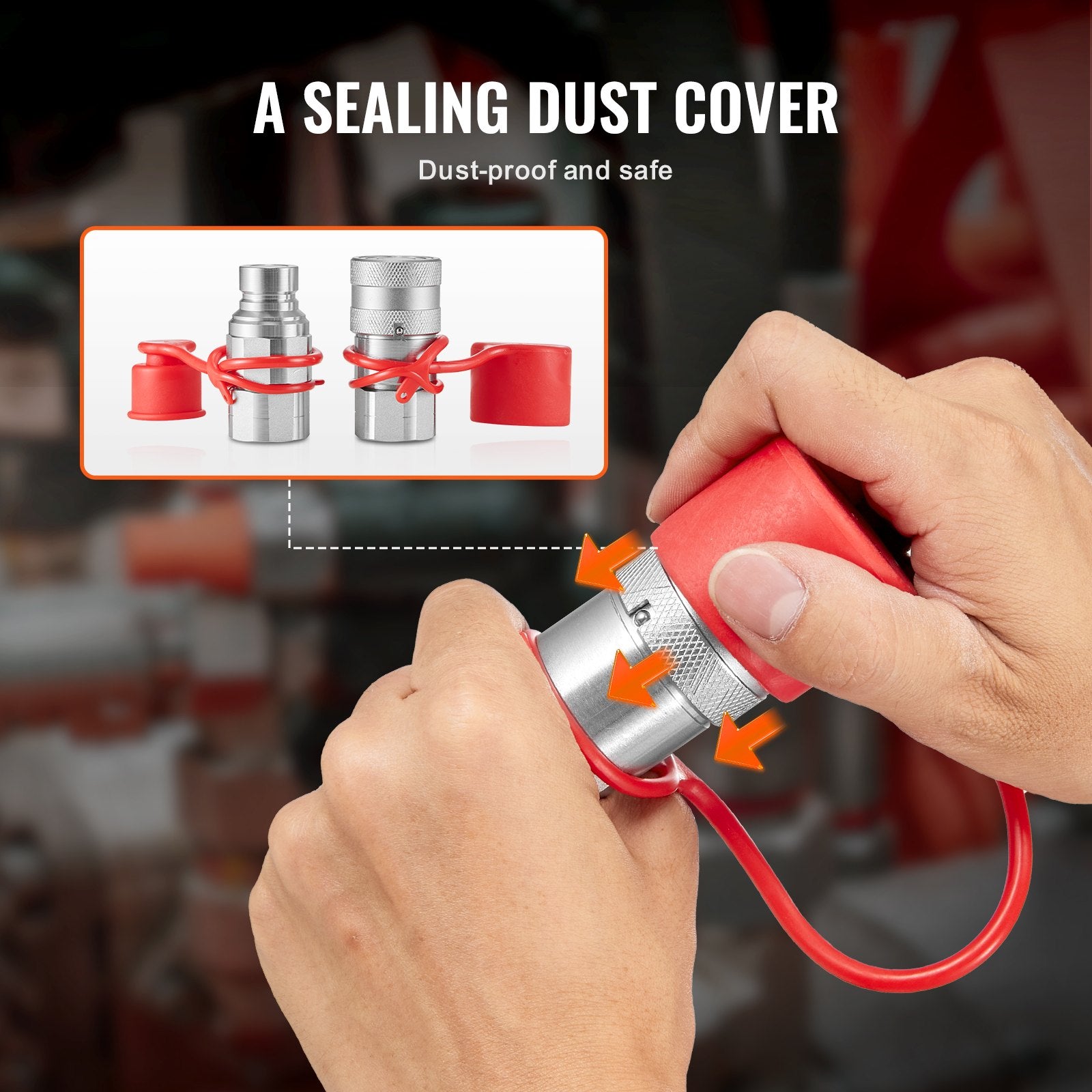1/2" NPT Flat Face Hydraulic Quick Connect Couplers for Skid Steer, 4 Dust Caps, ISO16028, Heavy-Duty 5076 PSI, 12 GPM Flow Rate