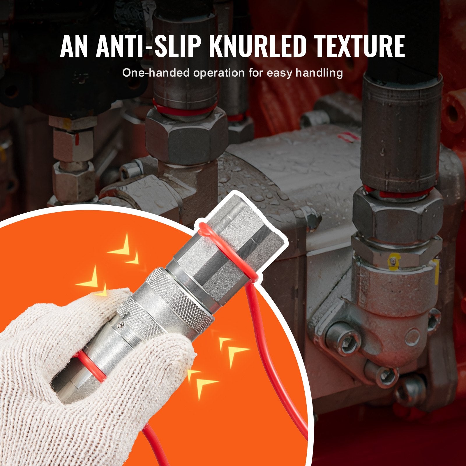 1/2" NPT Flat Face Hydraulic Quick Connect Couplers for Skid Steer, 4 Dust Caps, ISO16028, Heavy-Duty 5076 PSI, 12 GPM Flow Rate