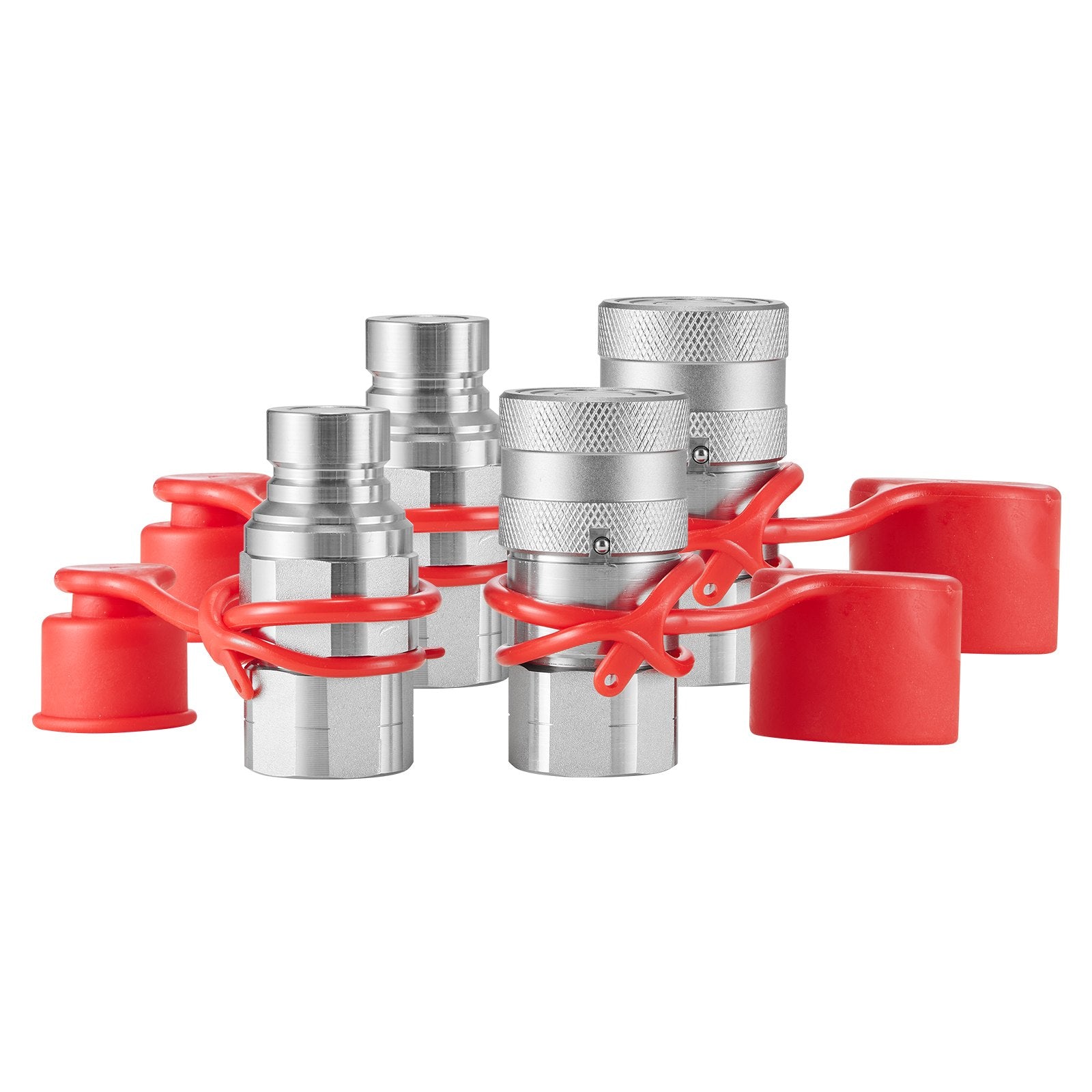 1/2" NPT Flat Face Hydraulic Quick Connect Couplers for Skid Steer, 4 Dust Caps, ISO16028, Heavy-Duty 5076 PSI, 12 GPM Flow Rate