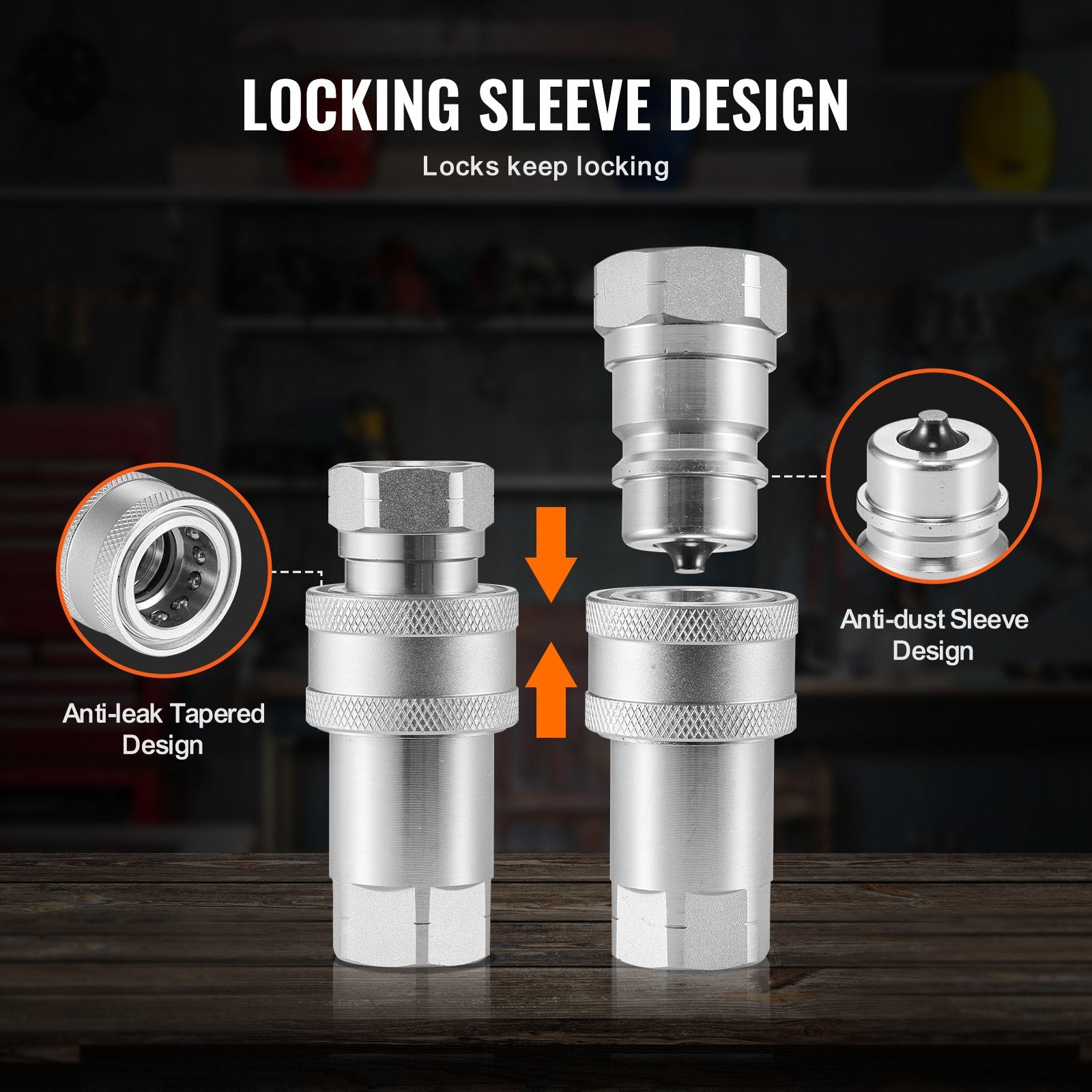 Heavy-Duty 1/2 Tapered Hydraulic Quick Connect Couplers, NPT Skid Steer with 4 Dust Caps, ISO5675, 4000 PSI, High Flow Compatibility"