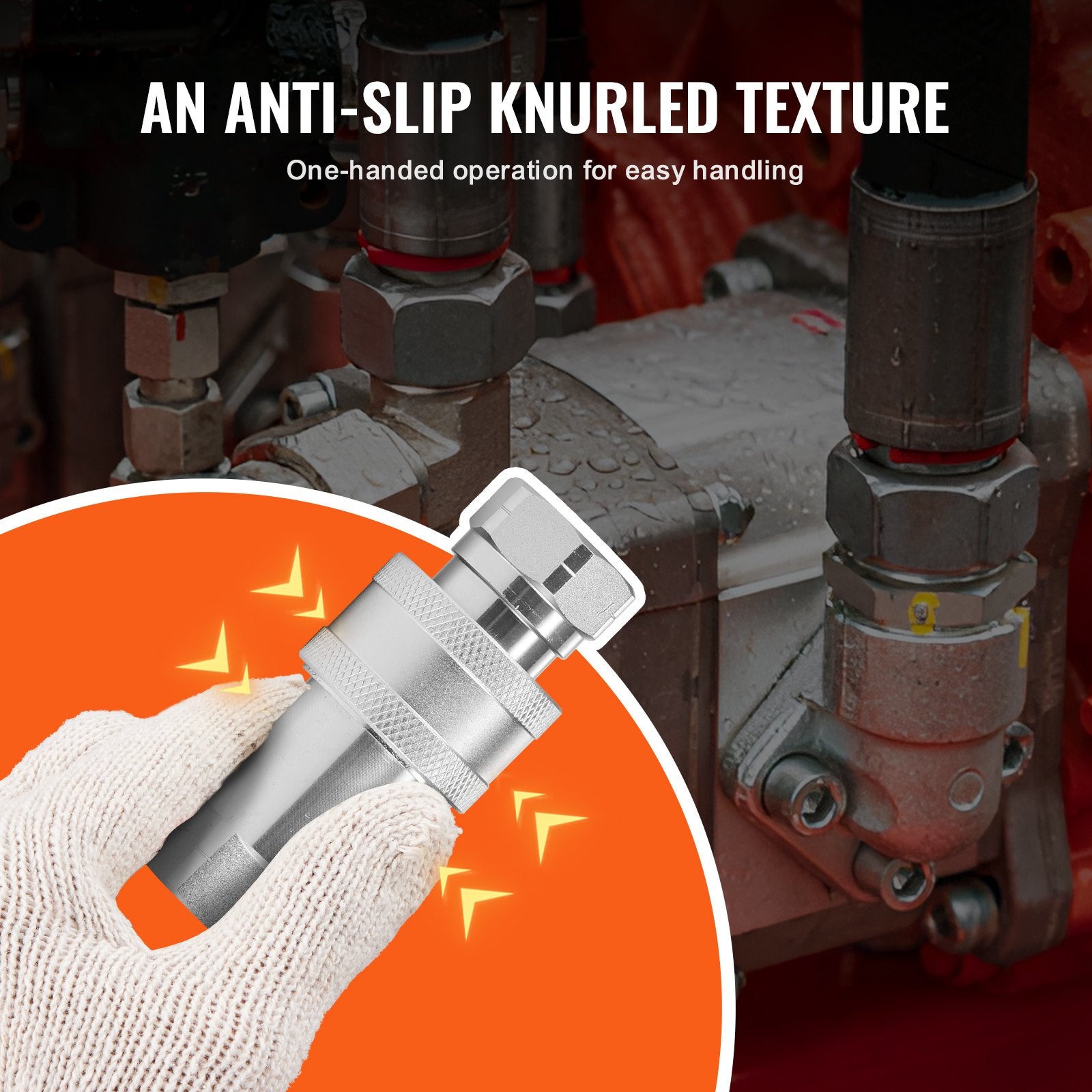 Heavy-Duty 1/2 Tapered Hydraulic Quick Connect Couplers, NPT Skid Steer with 4 Dust Caps, ISO5675, 4000 PSI, High Flow Compatibility"
