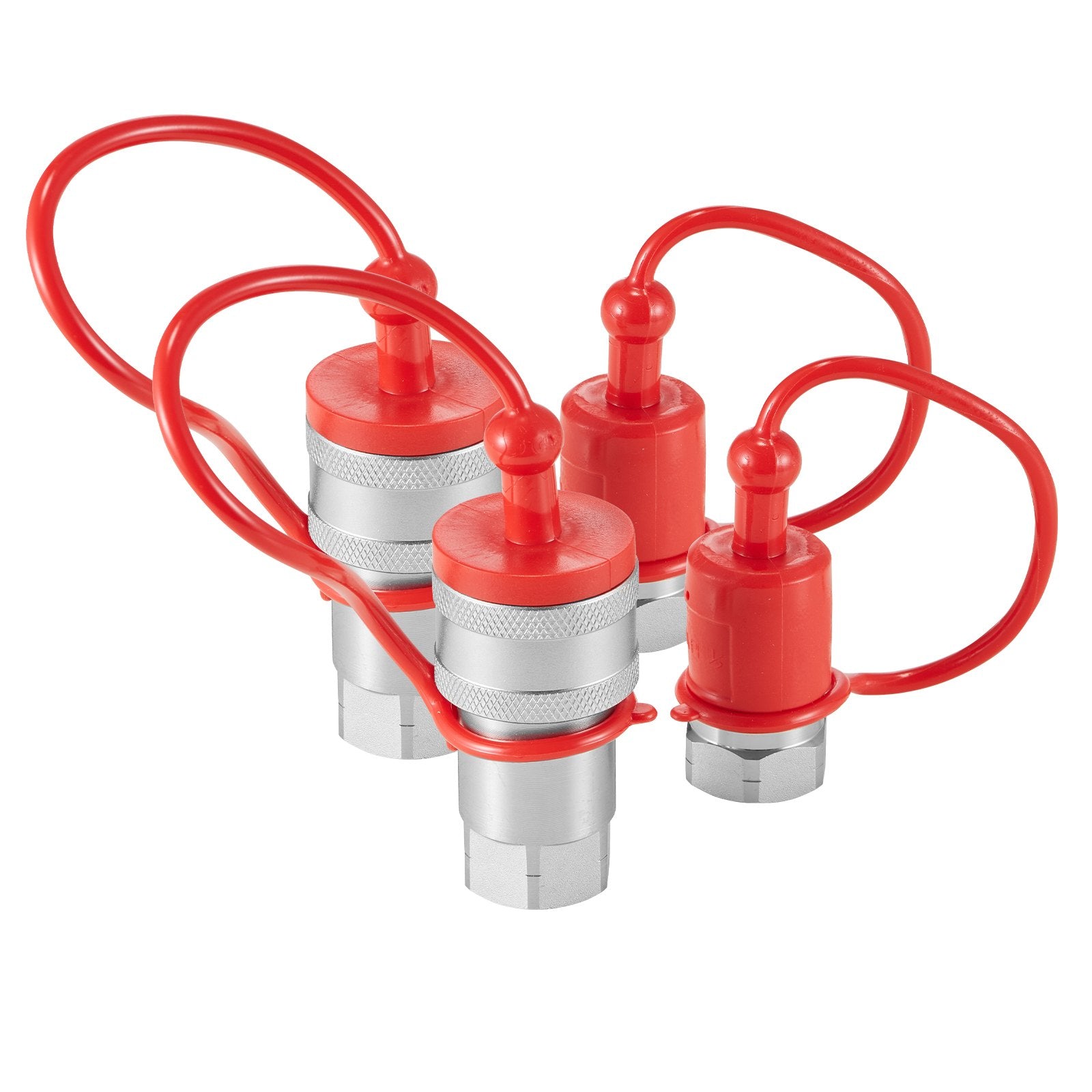 Heavy-Duty 1/2 Tapered Hydraulic Quick Connect Couplers, NPT Skid Steer with 4 Dust Caps, ISO5675, 4000 PSI, High Flow Compatibility"