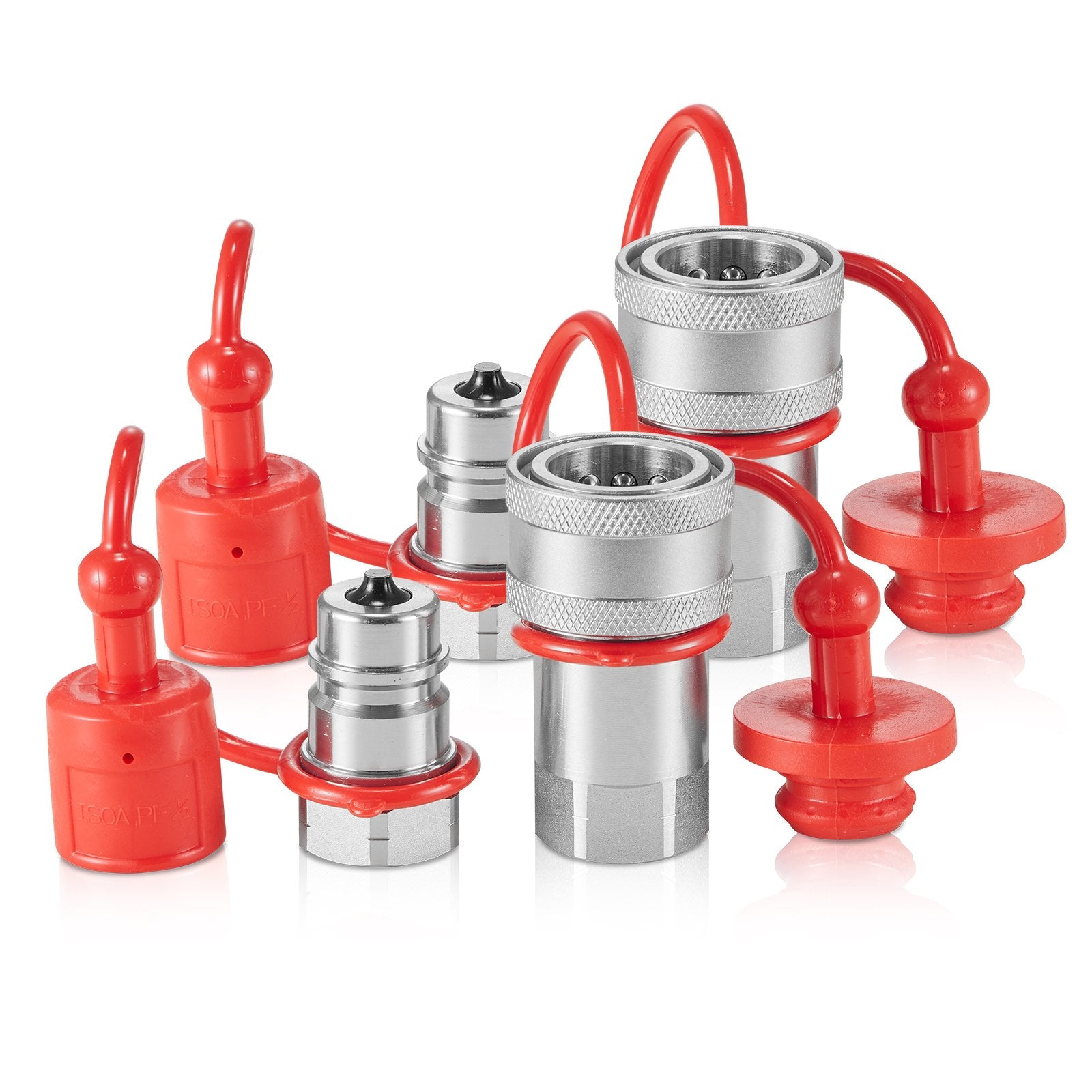 Heavy-Duty 1/2 Tapered Hydraulic Quick Connect Couplers, NPT Skid Steer with 4 Dust Caps, ISO5675, 4000 PSI, High Flow Compatibility"