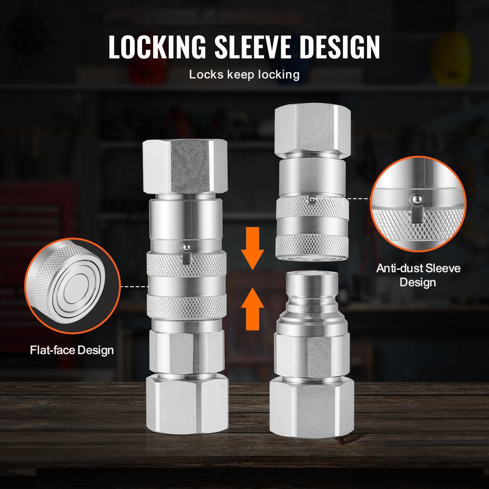 1/2" NPT Flat Face Hydraulic Quick Connect Couplers with Dust Caps, ISO16028 Compliant, Premium Steel, High Pressure Rated, Leak Prevention