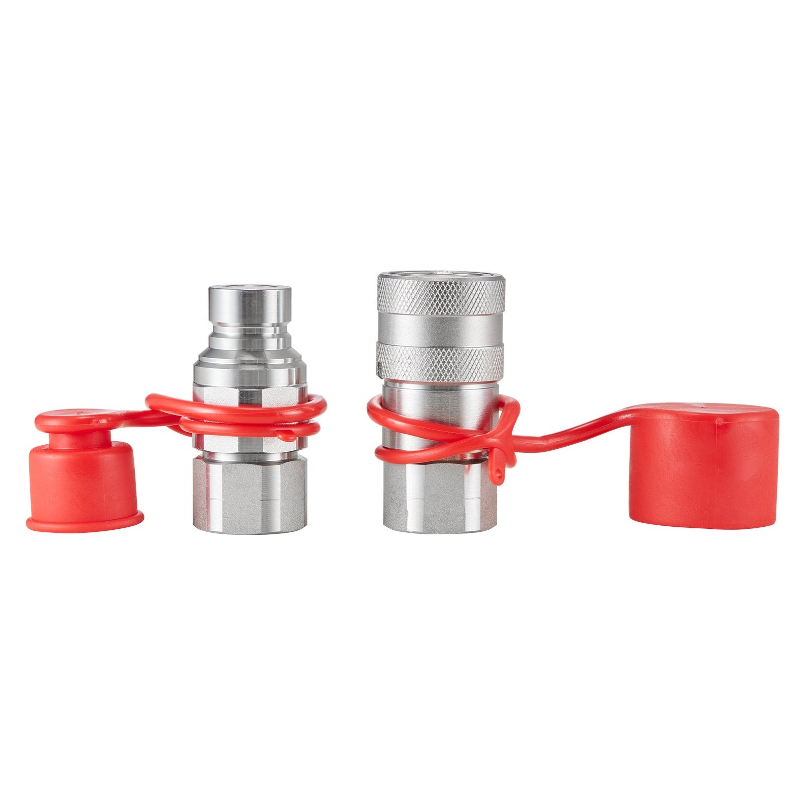 1/2" NPT Flat Face Hydraulic Quick Connect Couplers with Dust Caps, ISO16028 Compliant, Premium Steel, High Pressure Rated, Leak Prevention
