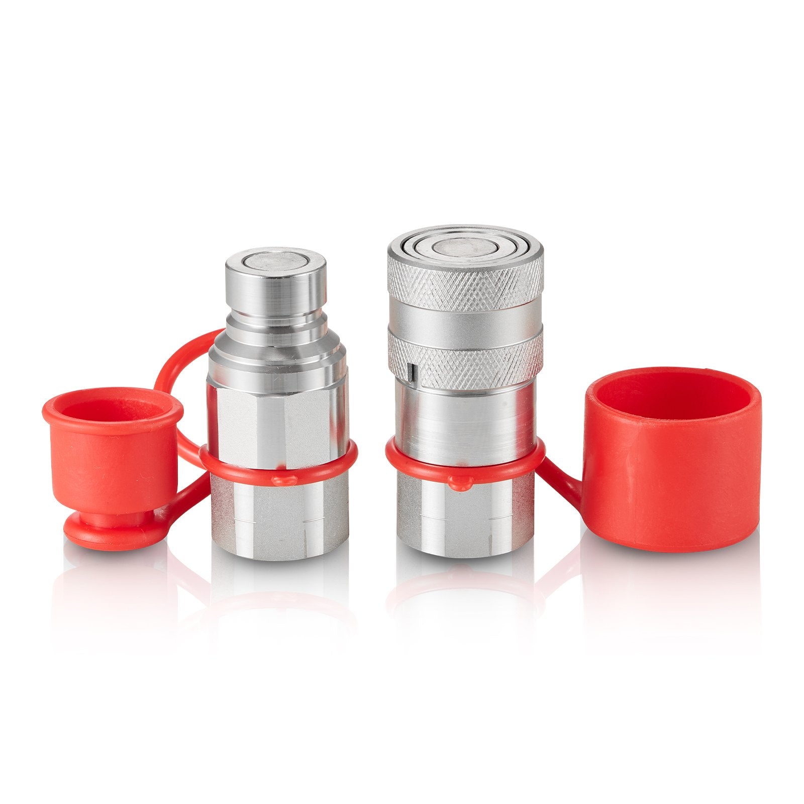 1/2" NPT Flat Face Hydraulic Quick Connect Couplers with Dust Caps, ISO16028 Compliant, Premium Steel, High Pressure Rated, Leak Prevention