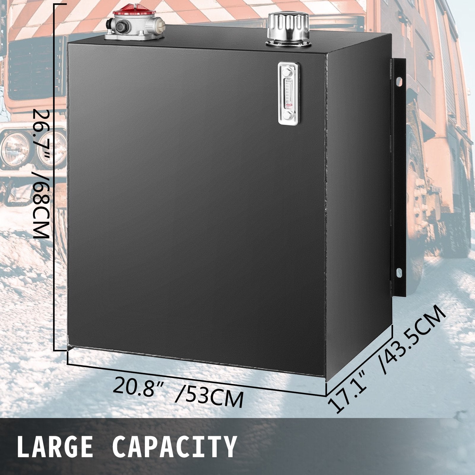 Heavy Duty 25Gal Hydraulic Oil & Fuel Tank Reservoir - Steel Construction with Strainer, Gauge, and Breather Cap for Tractors & Trucks