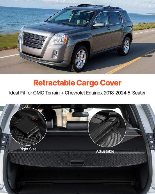 Extended Retractable Cargo Cover with Carbon Fiber Texture, Anti-Peeping Shield for GMC Terrain & Chevrolet Equinox 2018-2024, Seamless Fit