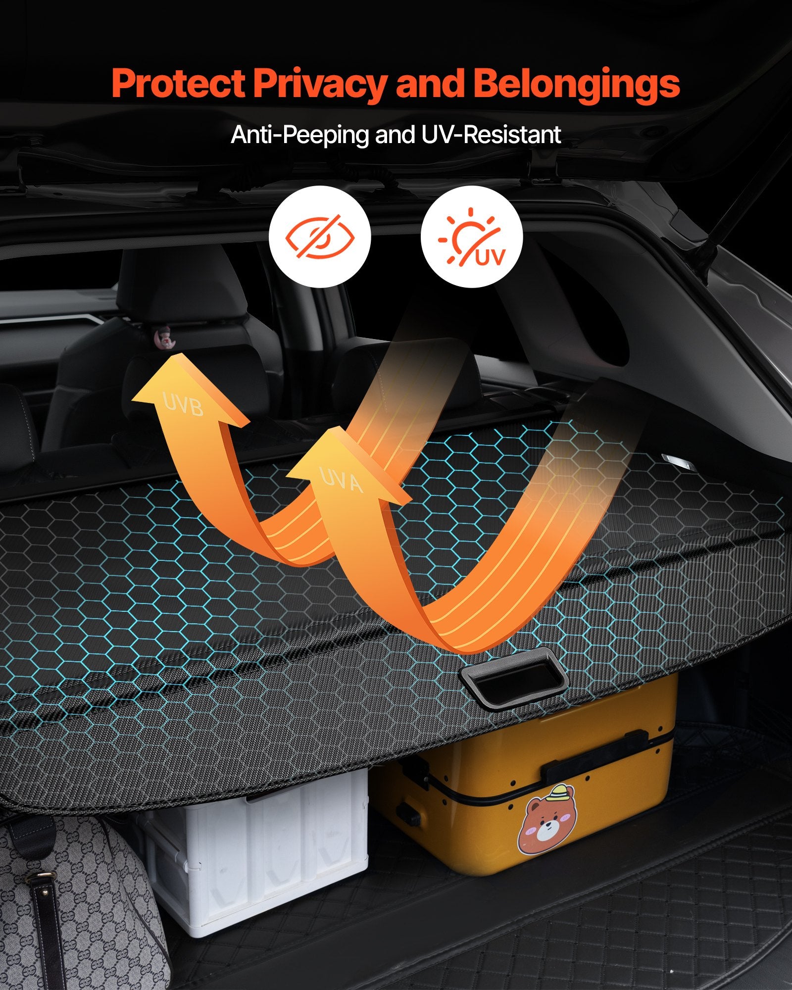 Extended Retractable Cargo Cover with Carbon Fiber Texture, Anti-Peeping Shield for GMC Terrain & Chevrolet Equinox 2018-2024, Seamless Fit