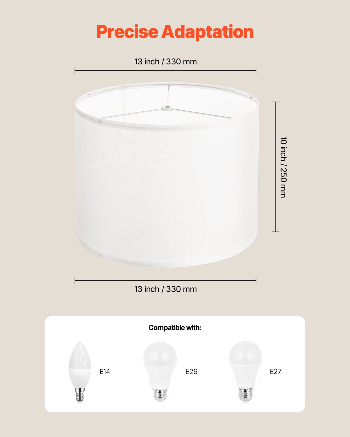 Set of 2 Off-White Drum Lamp Shades, 13"x13"x10", Linen for Table/Floor Lamps & Pendant Lights with Easy Assembly & Elegant Design